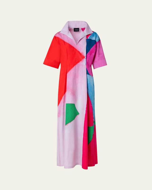 Cotton Poplin Spectra Print Midi Dress
